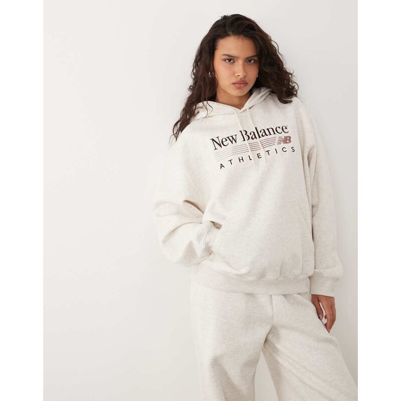 New Balance Trackside fleece hoodie in beige-White