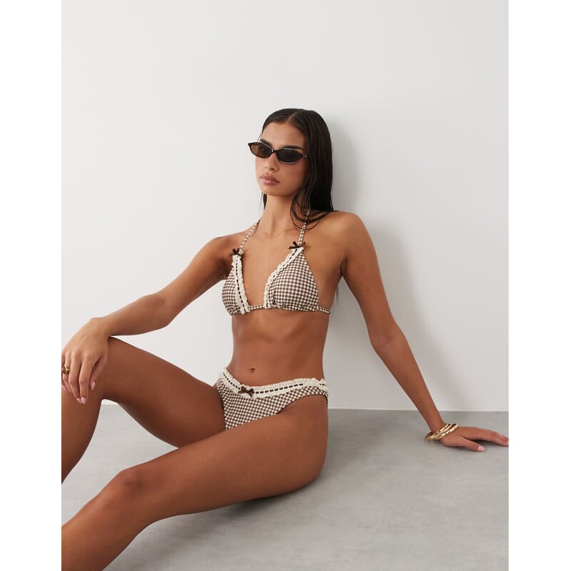 The Frolic exclusive lace trim bow detail triangle bikini top co