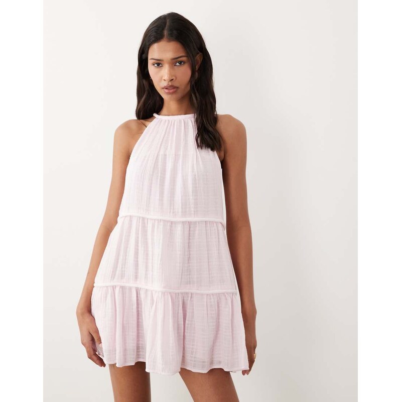 ASOS DESIGN halter neck tiered mini sundress with chunky binding