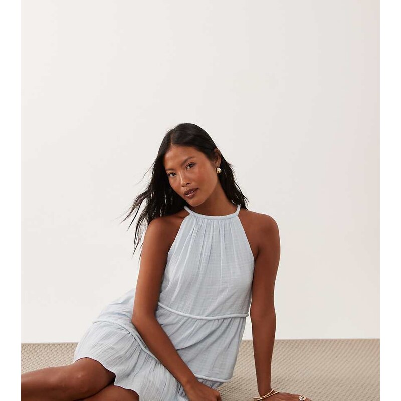 ASOS Petite ASOS DESIGN Petite halter neck tiered mini dress