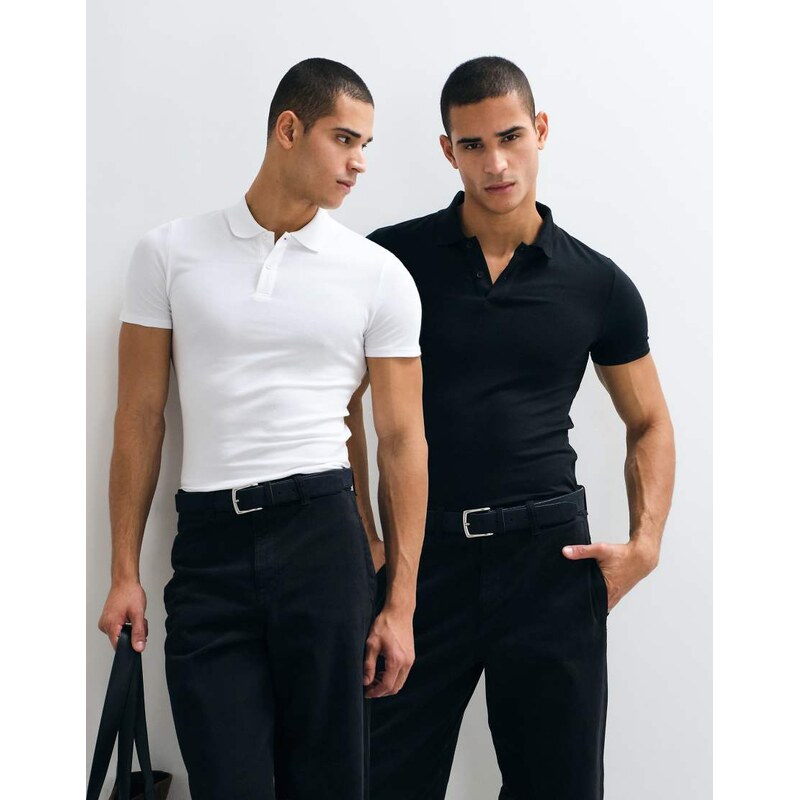 ASOS DESIGN Essentials 2 pack muscle polo in black and white