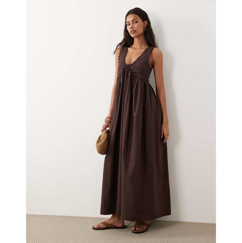 ASOS DESIGN v neck scalloped maxi dress with back tie in