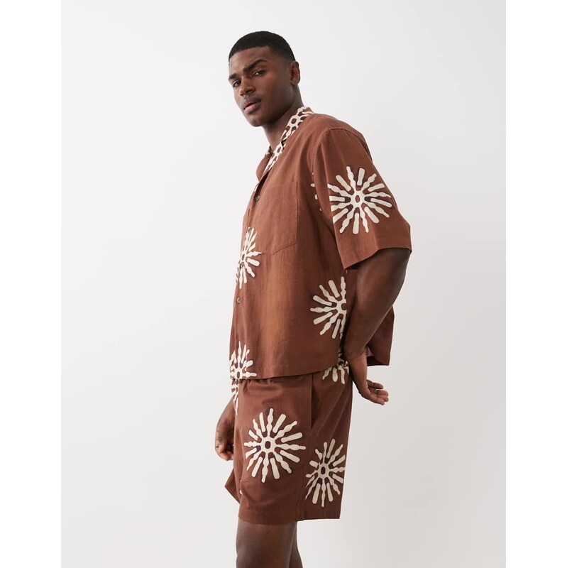 ASOS DESIGN co-ord all over sun print shorts in brown