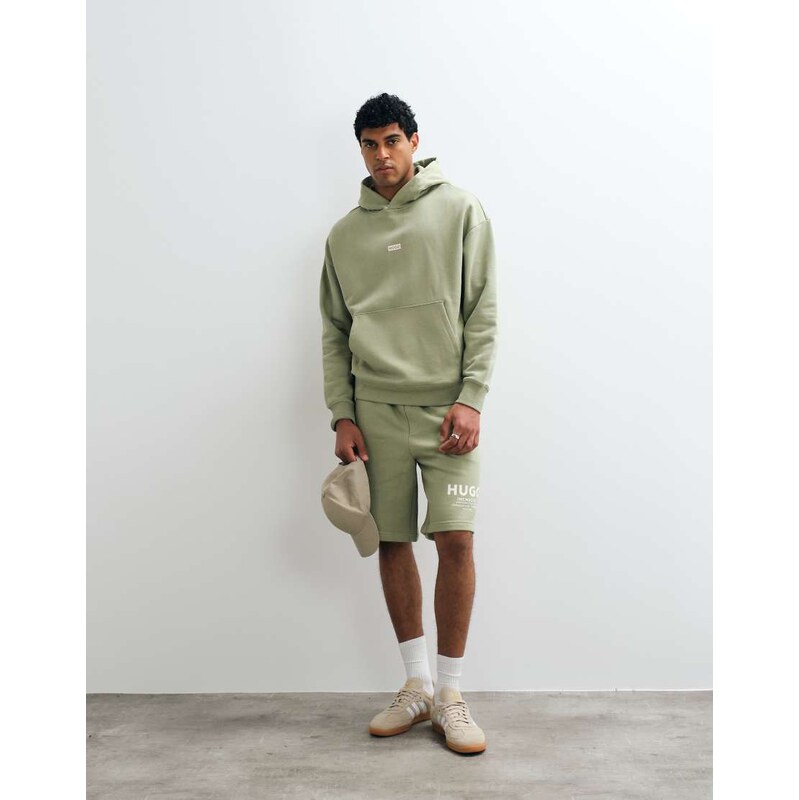 HUGO Blue Nomario loose fit jersey shorts co-ord in light green