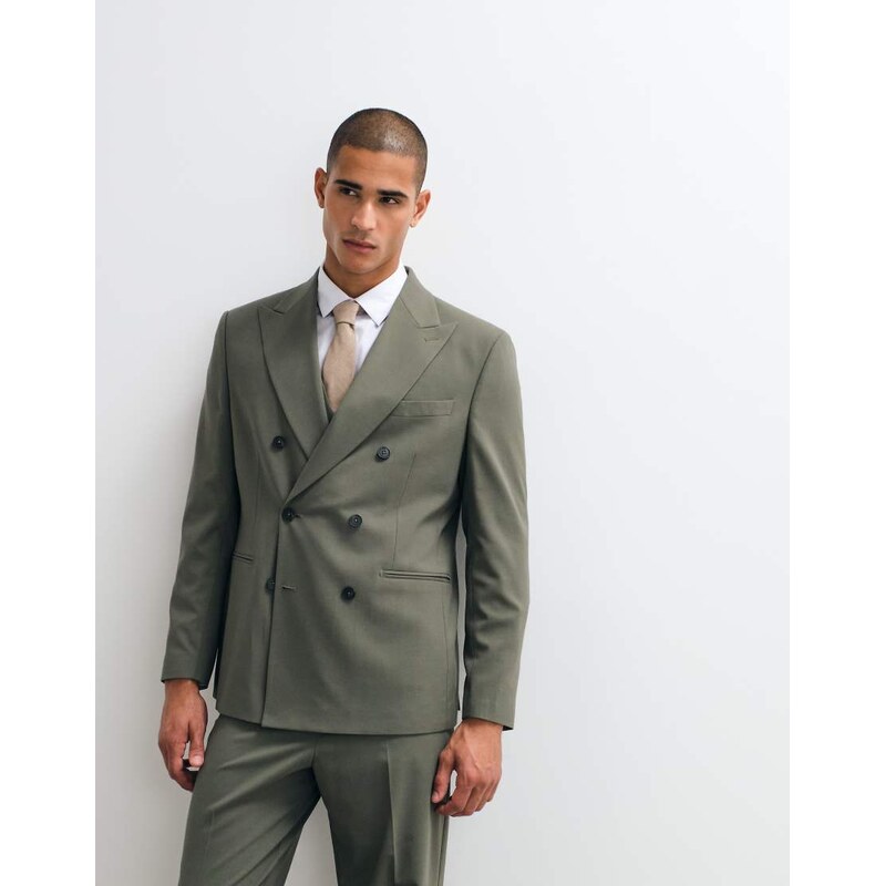 ASOS DESIGN regular double breasted suit blazer in olive green