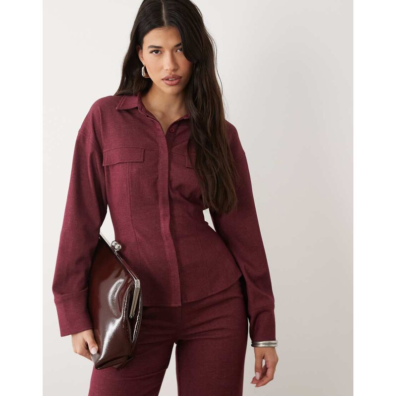 Kaiia exclusive tailored stretch woven cinched waist seam detail