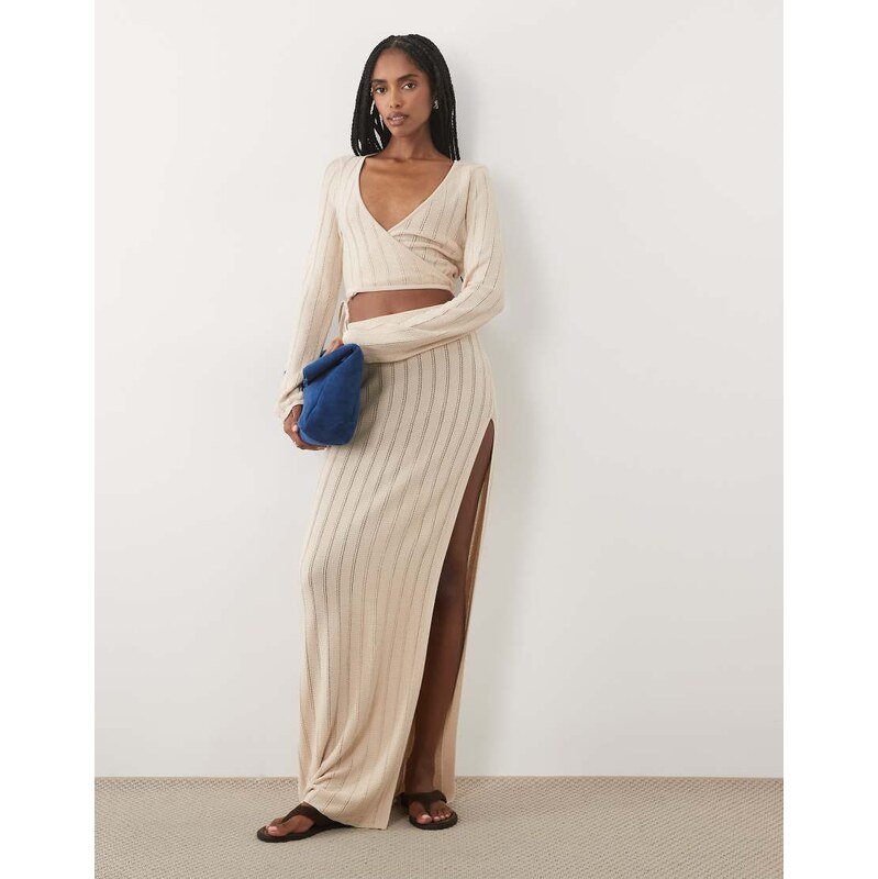 Miss Selfridge knitted maxi skirt with side split co-ord-Neutral