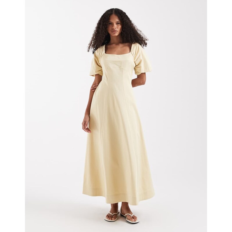 ASOS DESIGN square neck structured cotton midi dress with back