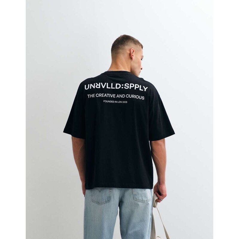 ASOS DESIGN oversized t-shirt with text graphic in black