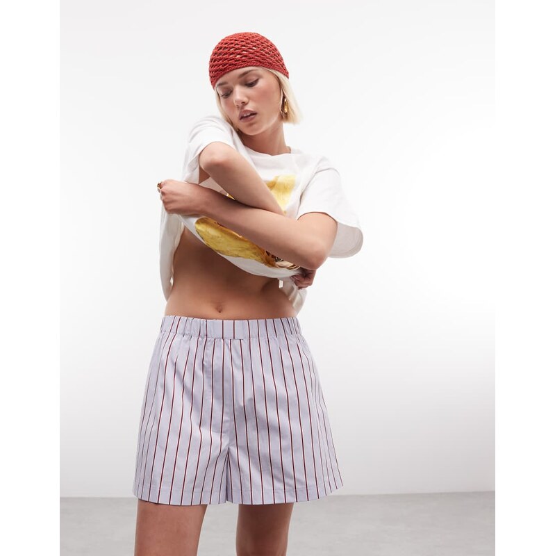 ASOS DESIGN boxer short in blue and red stripe-Multi