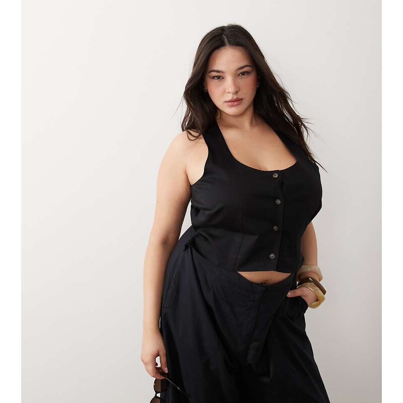 ASOS Curve ASOS DESIGN Curve waistcoat jumpsuit in black