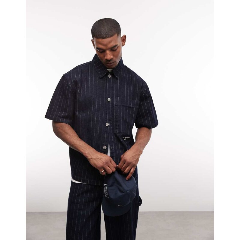 Sixth June striped denim baggy co-ord shorts in navy