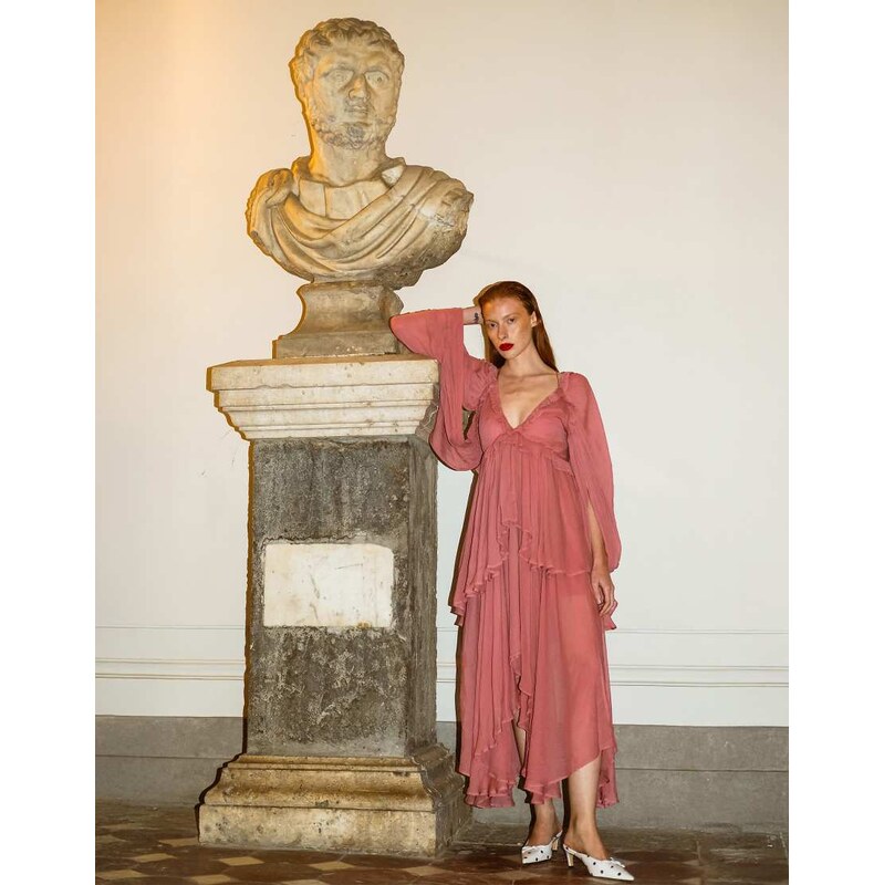 Muse Assembly Grace boho layered maxi dress-Pink