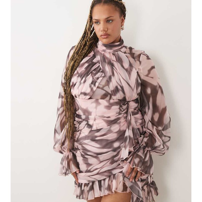 ASOS LUXE Curve printed ruched mini dress with ruched skirt