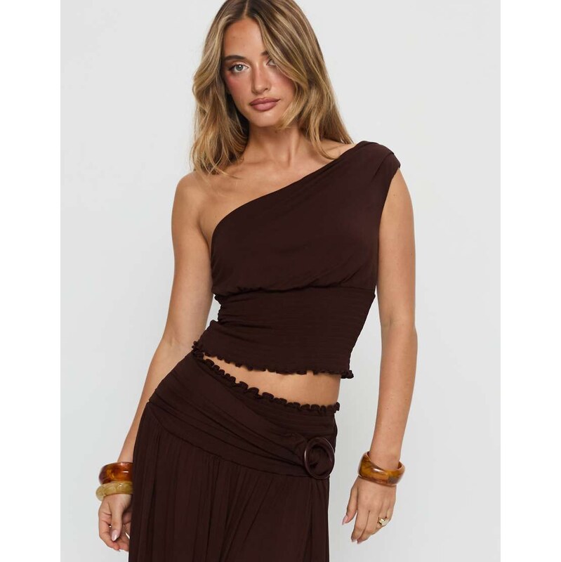 Princess Polly Full Orbit asymmetric shoulder shirred fitted