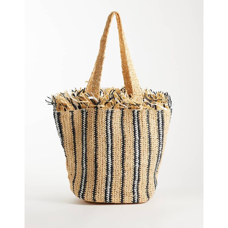 ASOS DESIGN stripe fringe edge tote bag in multi