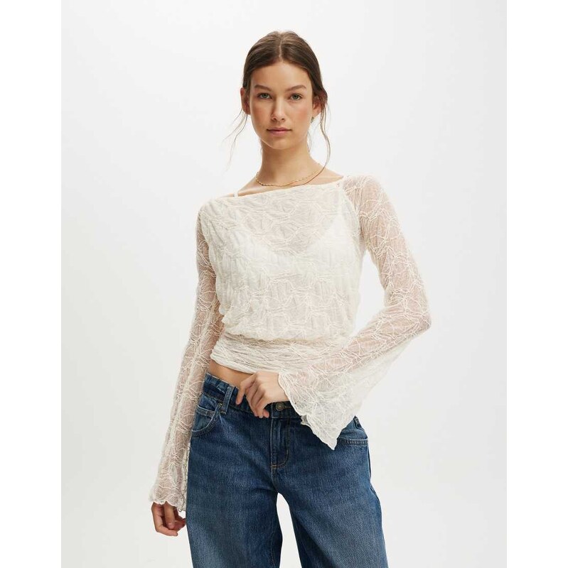 Cotton On sofia lace long sleeve top in white lace