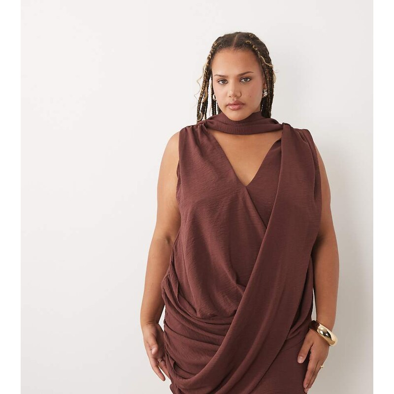 ASOS Curve ASOS DESIGN Curve drape wrap front mini with scarf