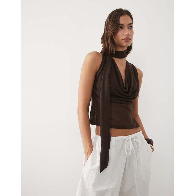 ASOS DESIGN soft semi sheer cowl scarf neck tank top in
