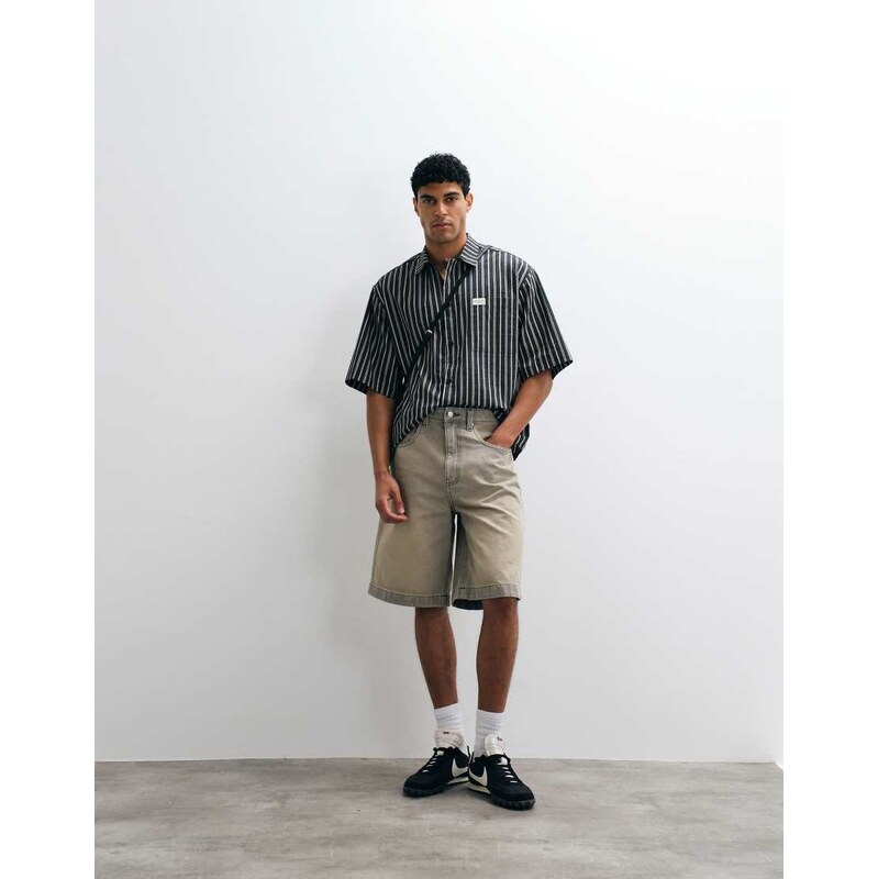 ASOS DESIGN oversized stripe shirt with placket detail and badge
