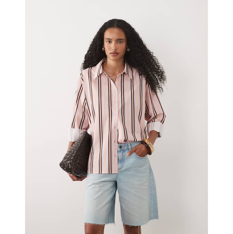 ASOS DESIGN stripe oversized shirt in pink stripe