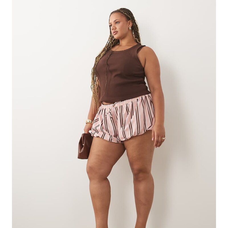 ASOS Curve ASOS DESIGN Curve oversized shorts in pink stripe