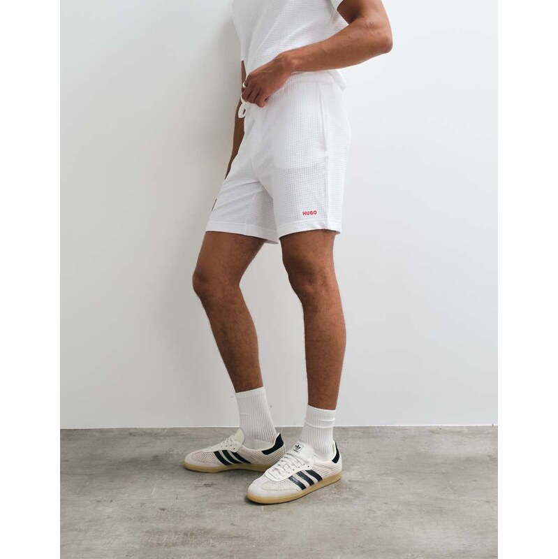 HUGO Red Austin lounge wear co-ord waffle short in white
