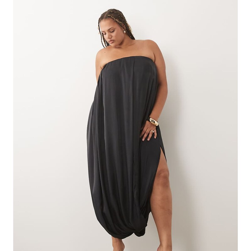 ASOS Curve ASOS DESIGN Curve satin bubble bandeau maxi dress in