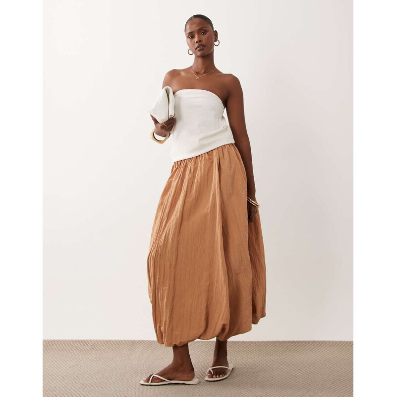 ASOS DESIGN textured bubble maxi skirt in camel-Neutral