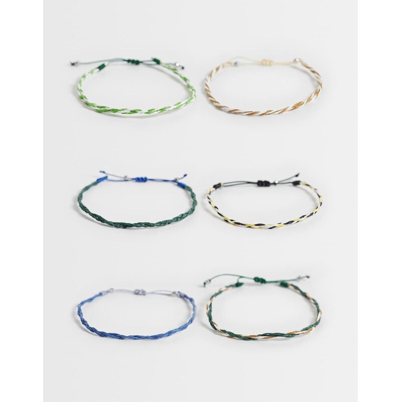 ASOS DESIGN 6 pack raffia twisted cord puller bracelet in multi