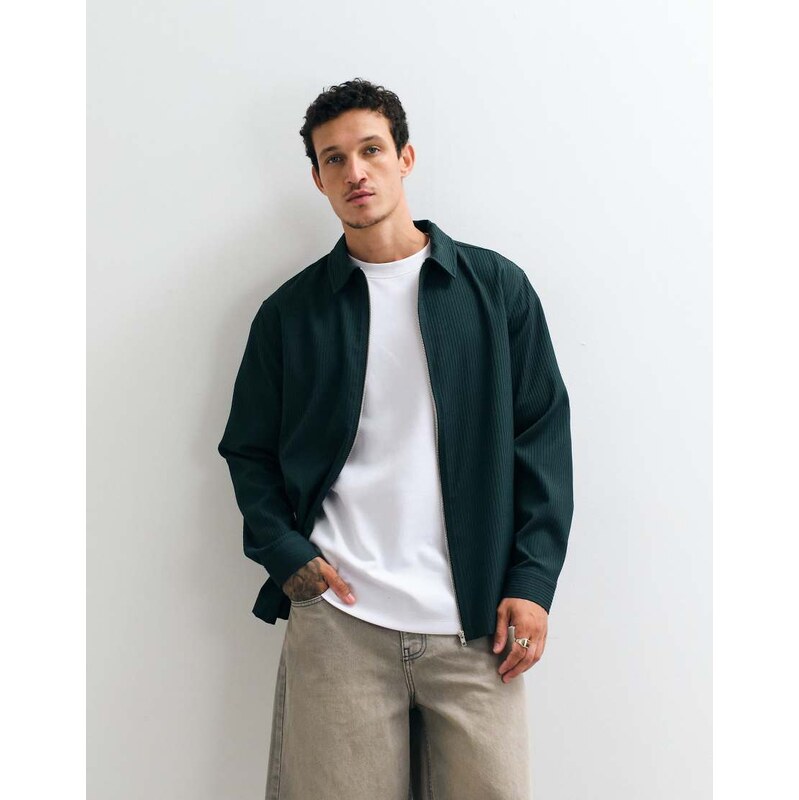 ASOS DESIGN zip overshirt in dark green