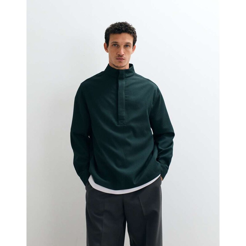 ASOS DESIGN relaxed overhead funnel neck shirt in dark green