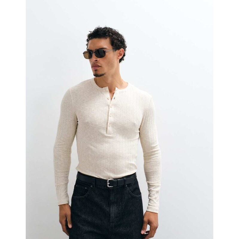 ASOS DESIGN muscle fit long sleeve t-shirt with henley neck in