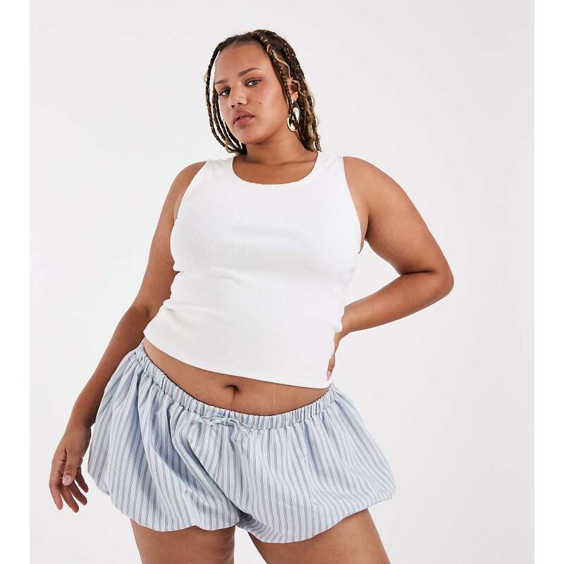 ASOS DESIGN Curve bubble hem shorts in blue stripe