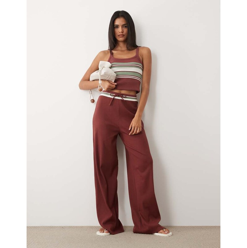 4th & Reckless ribbed stripe wide waistband drawstring waist
