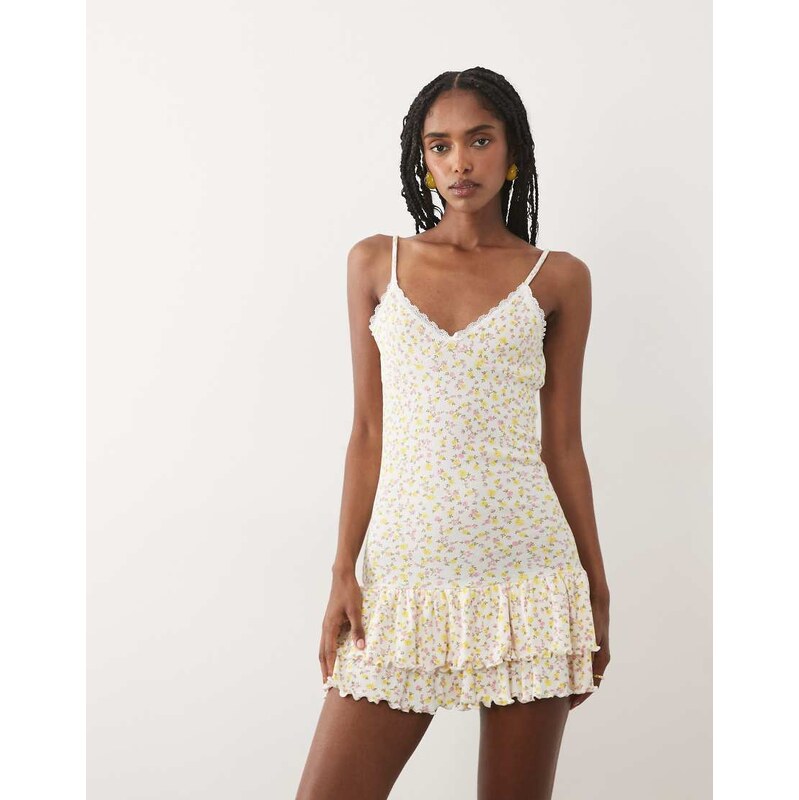 Miss Selfridge cami mini dress in floral print-White