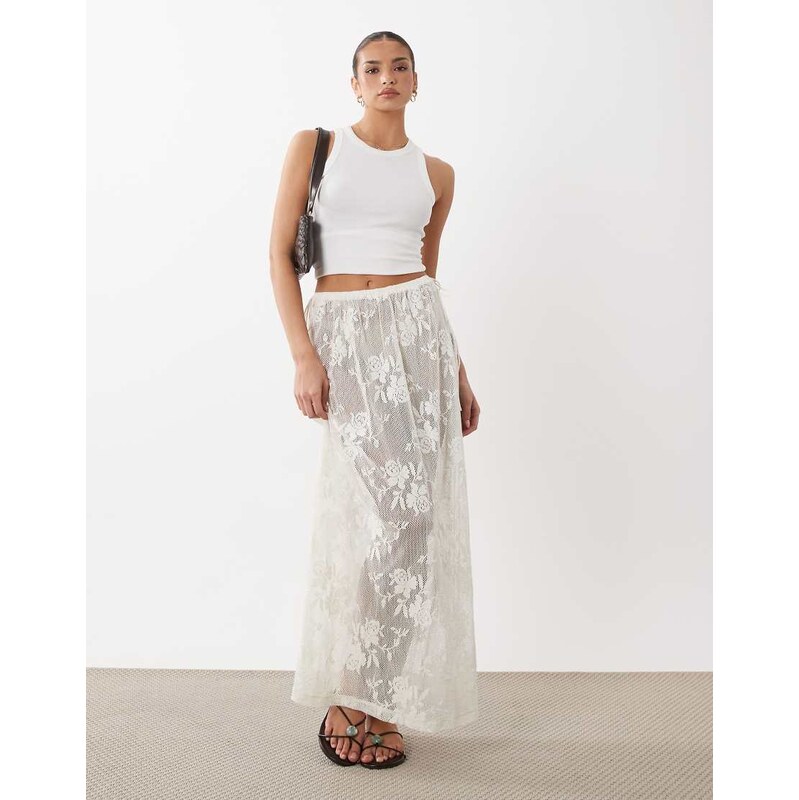 ASOS DESIGN sheer crochet beach lace tie side maxi skirt - WHITE
