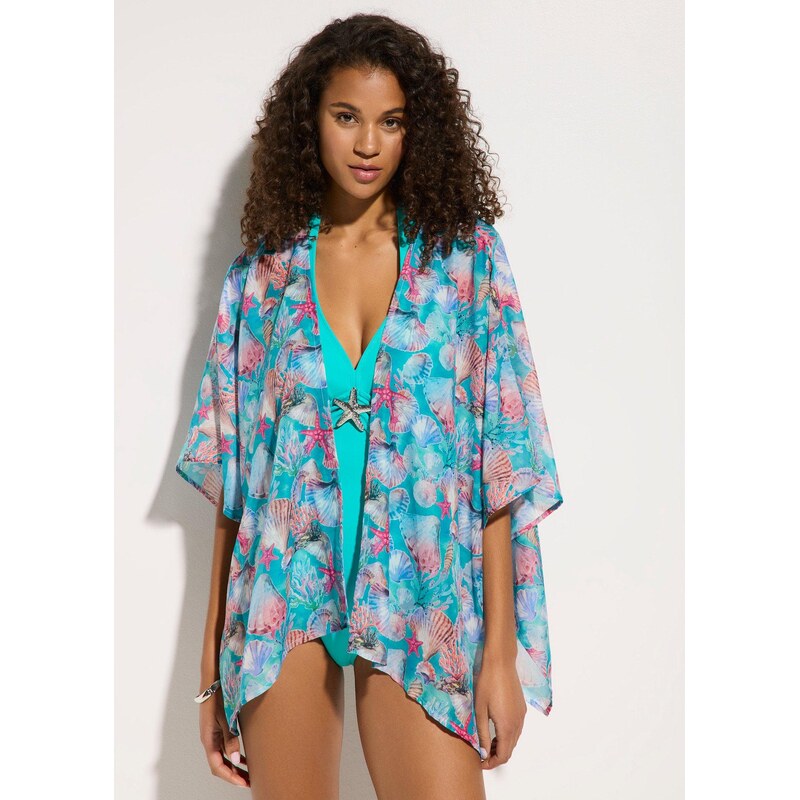 bonprix Průhledné plážové kimono modrá Žena