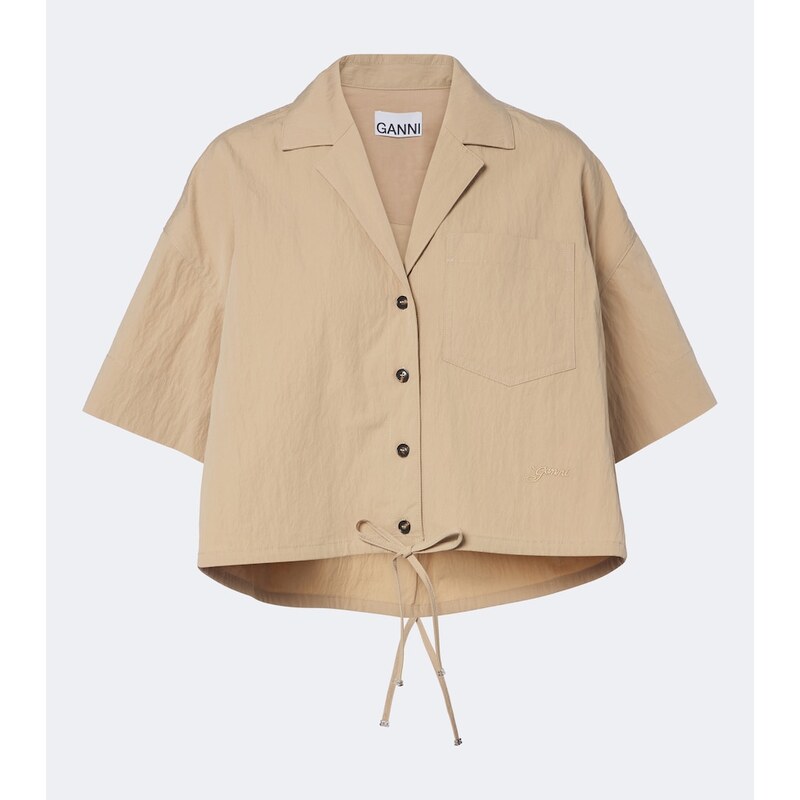 Ganni Cropped cotton-blend shirt