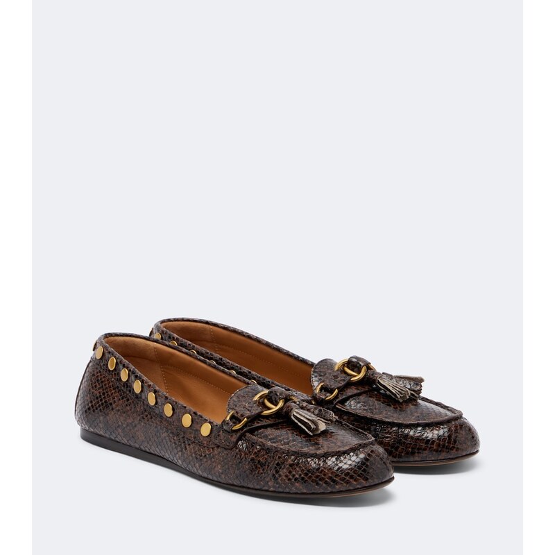 Isabel Marant Faxel snake-effect studded leather loafers