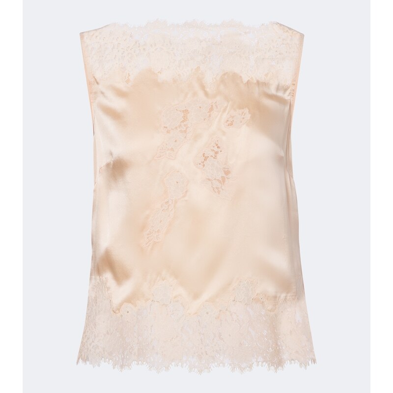 Dôen Viviane lace-trimmed silk satin top