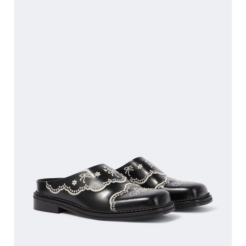 Simone Rocha Embroidered floral leather mules
