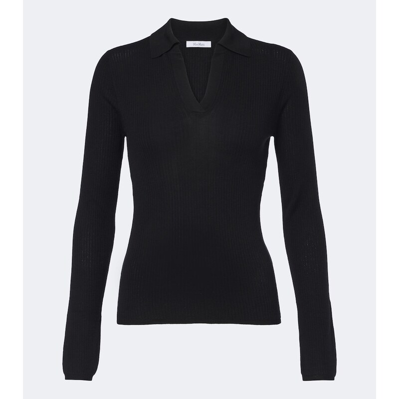 Max Mara Ribbed-knit silk and cashmere polo sweater