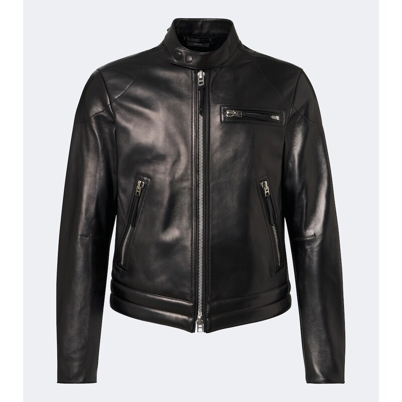 Mužská kožená biker bunda barvy Ivory Glow značky Tom Ford