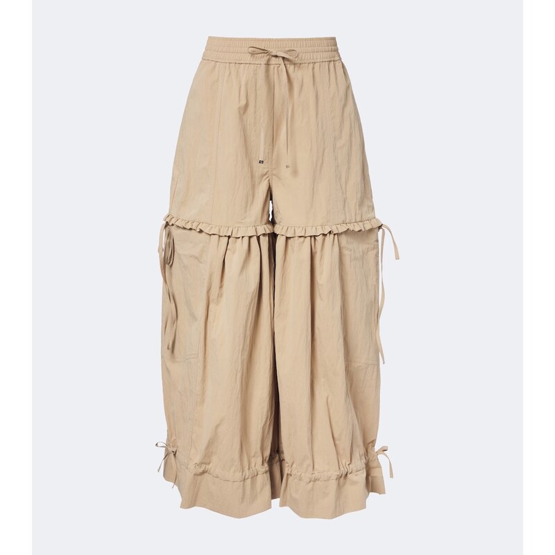 Ganni Ruffled cotton-blend wide-leg pants