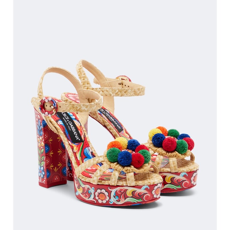 Dolce&Gabbana Šitá platformová sandálka s tiskem v barvě Naturale/Multicolor