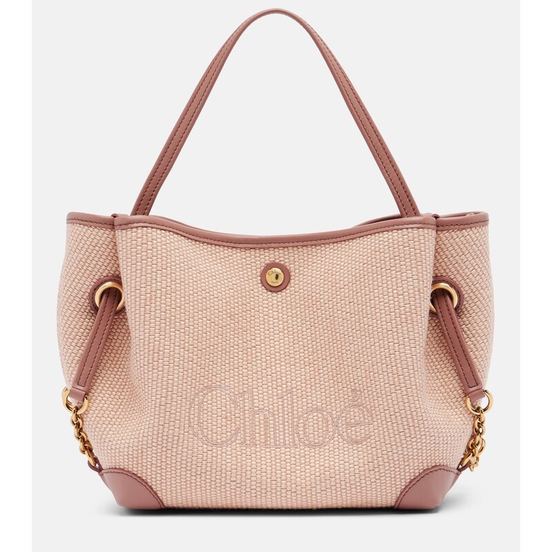 Chloe ChloÃ Small leather-trimmed raffia tote bag