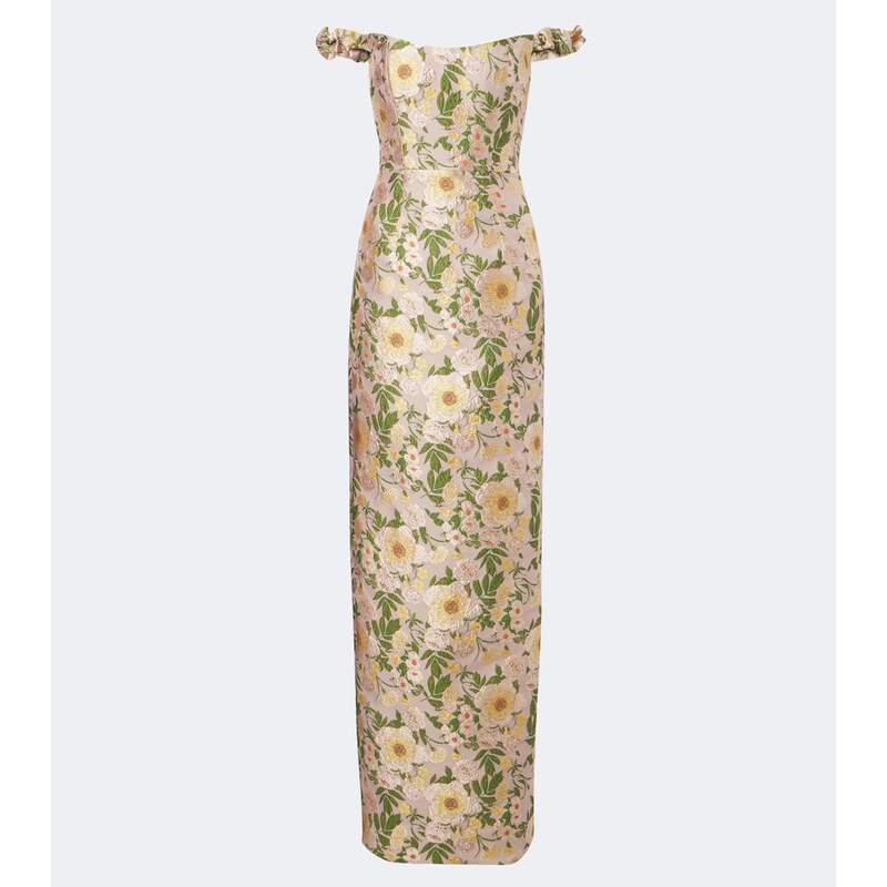 Markarian Off-shoulder floral brocade gown