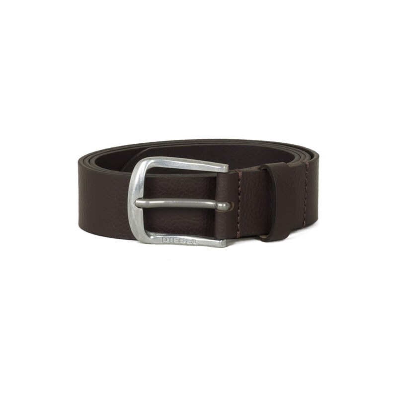 DIESEL Opasek LOGO B-BASIC LEATHER BELT tmavě hnědá