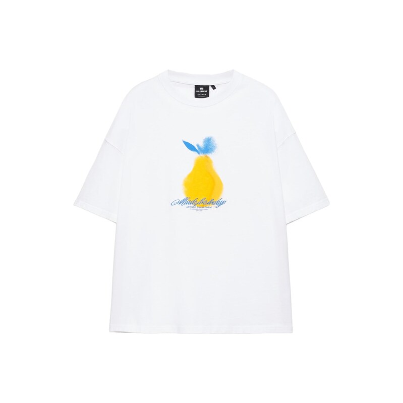 Pull&Bear Tričko YELLOW LEMON modrá / žlutá / bílá